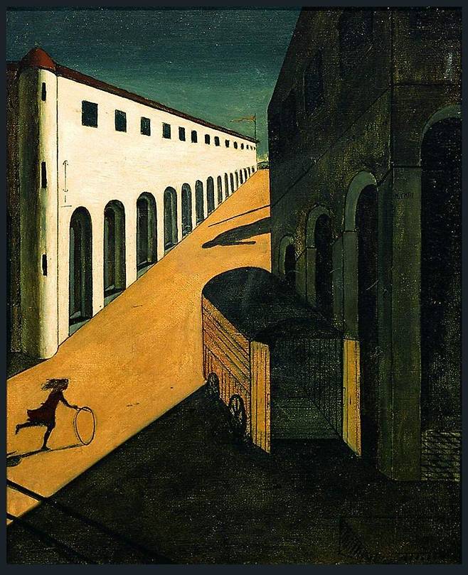 조르조 데 키리코 '거리의 신비와 우수'(1914), 캔버스에 유채, 87x72.4cm, 개인 소장.