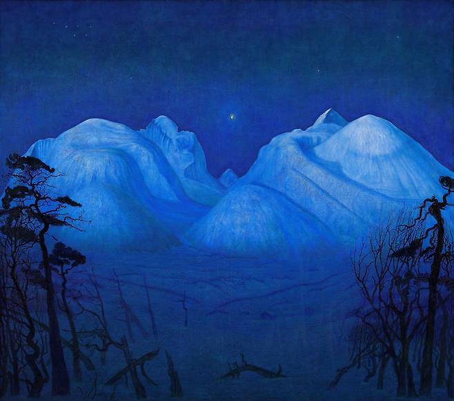 하랄트 솔버그, 산속의 겨울밤, 1914년, 캔버스에 유채, 160.4x180cm, 오슬로 국립미술관 소장.