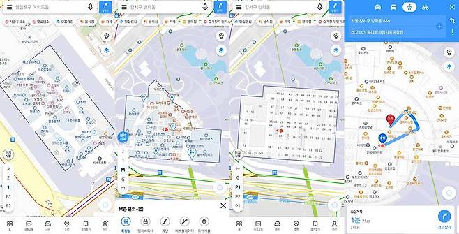 카카오맵은 보다 많은 매장을 한눈에 볼 수 있고 편의시설도 바로 확인할 수 있다. 실내 길찾기는 아직 지원하지 않는다 / 출처=IT동아
