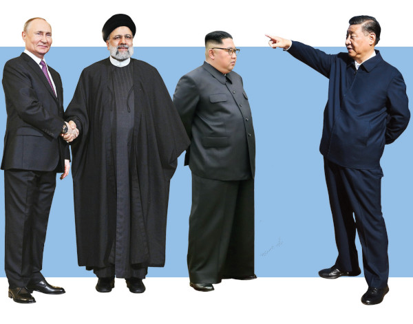 푸틴 러시아 대통령, 에브라힘 라이시 이란 대통령, 김정은 북한 국무위원장, 시진핑 중국 국가주석(왼쪽부터). 뉴시스