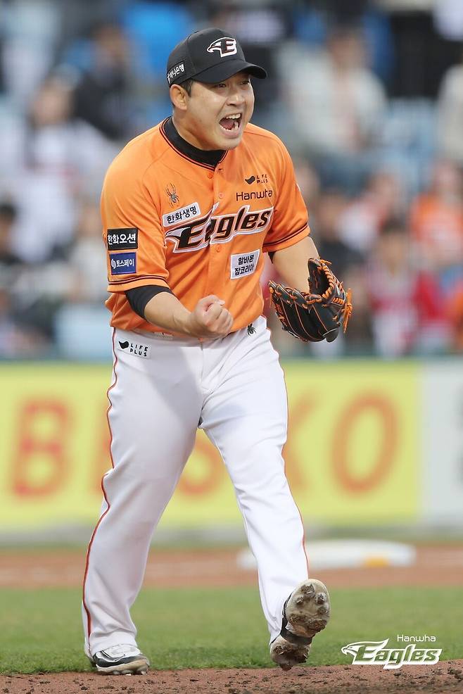 ▲ 위기를 틀어막은 뒤 포효하는 한화 이글스 필승조 주현상 ⓒ 한화 이글스