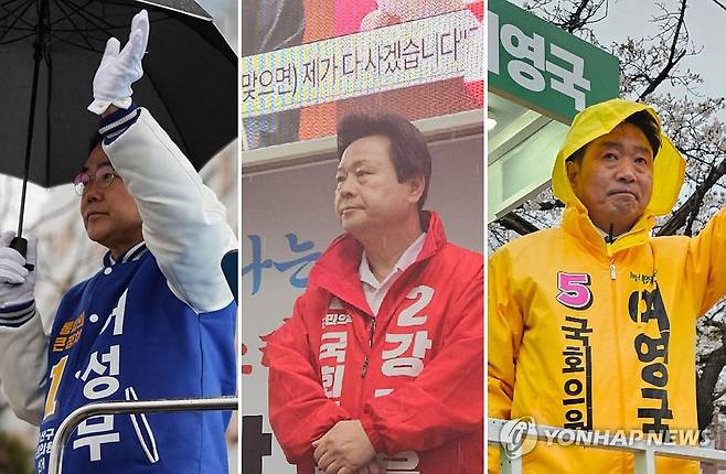 민주당 허성무·국민의힘 강기윤·녹색정의 여영국 후보(기호순) [각 후보 캠프 제공. 재판매 및 DB 금지]