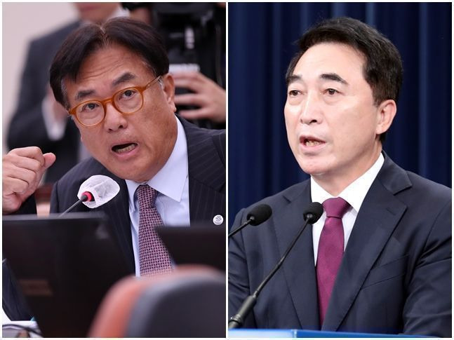 정진석 국민의힘 충남 공주·부여·청양 후보(왼쪽)와 박수현 더불어민주당 공주·부여·청양 후보 ⓒ뉴시스