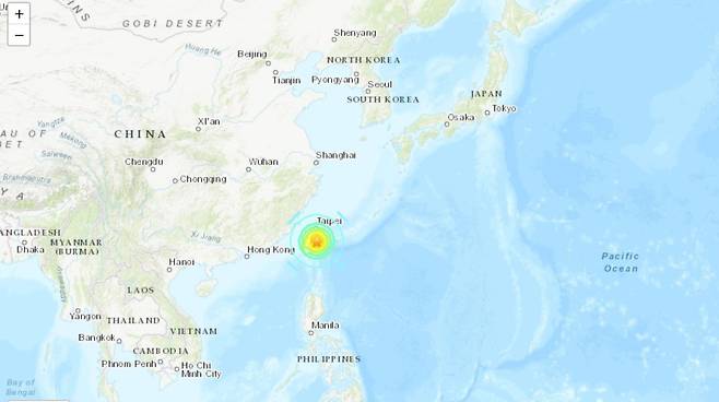 3일 오전 8시58분(한국시간 오전 7시58분) 대만에서 규모 7.2의 강진이 발생했다. 이 지진으로 일본과 필리핀에서 쓰나미 경보가 발령됐다. 2024.04.03/ (미국지질조사국 갈무리) ⓒ News1 박재하 기자