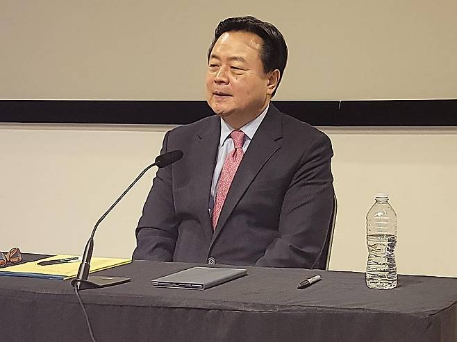 발언하는 조현동 주미대사 [연합뉴스 자료사진]
