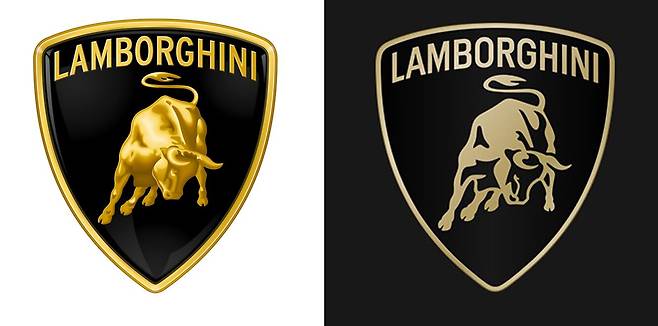 교체 전 람보르기니 로고(왼쪽)와 새로운 람보르기니 로고(오른쪽). /람보르기니 제공