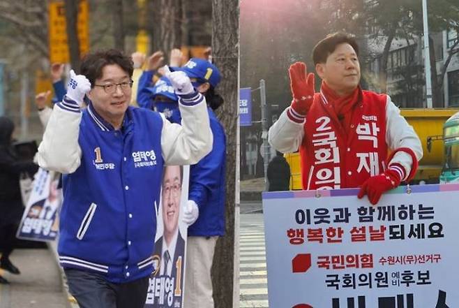 경기도 수원무 염태영 더불어민주당 후보(왼쪽부터)와 박재순 국민의힘 후보의 모습. 각 후보 페이스북