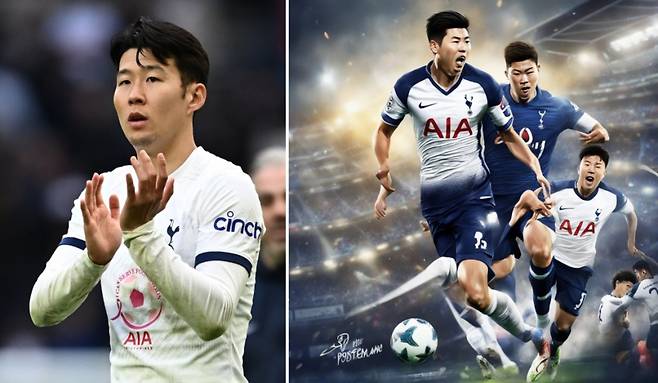 대한민국 축구 국가대표팀과 토트넘 홋스퍼의 주장 손흥민(왼쪽)과 외신 'globe echo'가 표현한 그의 일러스트. /사진=머니투데이DB, globe echo 홈페이지 캡처