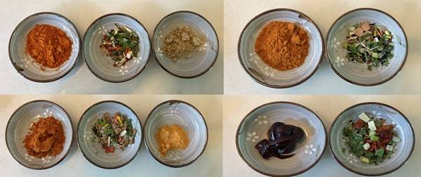 (왼쪽 위부터 시계방향으로)마열라면, 틈새라면, 장인라면 맵싸한맛, 신라면 더 레드의 스프/사진=김아름 기자 armijjang@