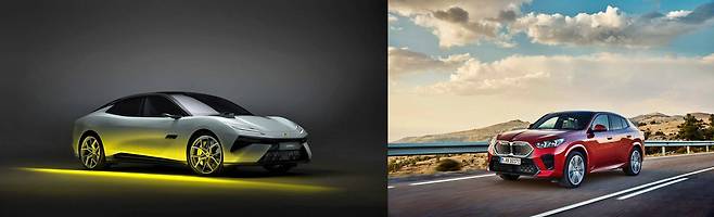 로터스 에메야(왼쪽)와 BMW 뉴 X2 / 출처=각사