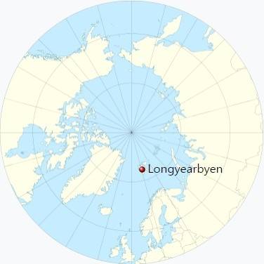 노르웨이 스발바르제도에 있는 ‘롱위에아르뷔엔’ 위치(빨간색 점). 위키피디아 제공