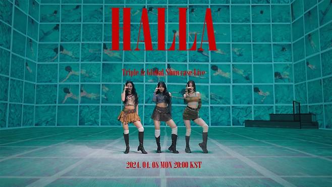 '트리플 아이즈'의 첫 앨범 'Halla(할라)' 공식 음원 및 팬 라이브 포스터. (왼쪽부터) 아리아(인도)·디타(인도네시아)·이지(한국). /사진=SK텔레콤