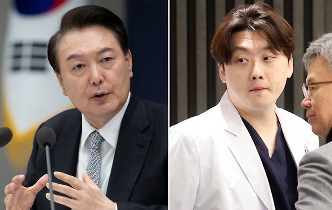 윤석열 대통령과 박단 대한전공의협의회 비상대책위원회 위원장. 연합뉴스
