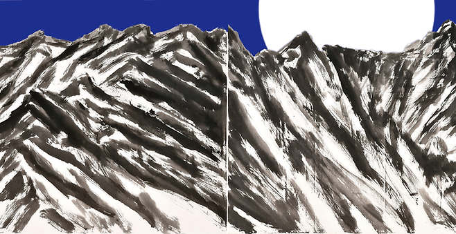 류재춘 Blue Moon 2024 130 x 480 cm 한지에 수묵채색.png