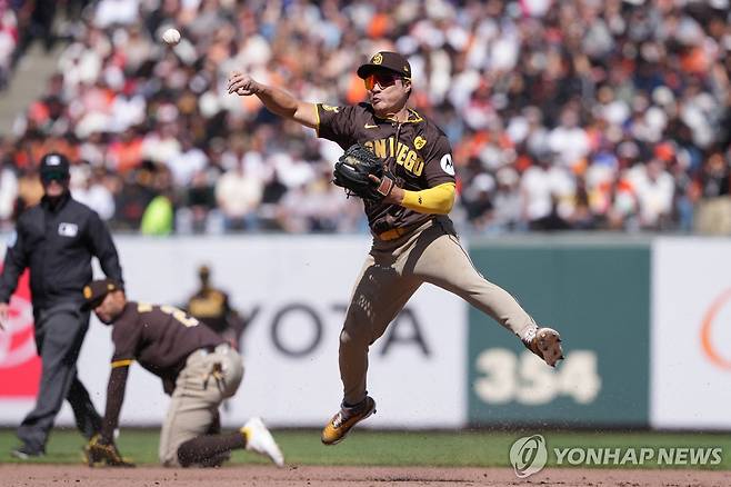 김하성 수비 모습 [샌프란시스코 USA투데이 스포츠=연합뉴스]