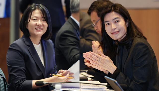 최수연(왼쪽) 네이버 대표와 정신아 카카오 대표가 지난 1월 서울 영등포구 전경련플라자에서 열린 제5차 인공지능 최고위 전략대화에 참석한 모습. 뉴스1