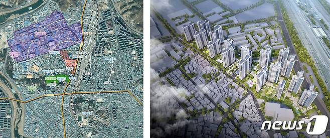대전 대화동 1구역 위치도(왼쪽)와 재개발정비사업 조감도. (대덕구 제공) /뉴스1