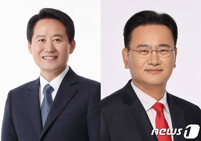 강원 홍천‧횡성‧영월‧평창 선거구에 출마한 더불어민주당 허필홍 후보(왼쪽)와 국민의힘 유상범 후보./뉴스1