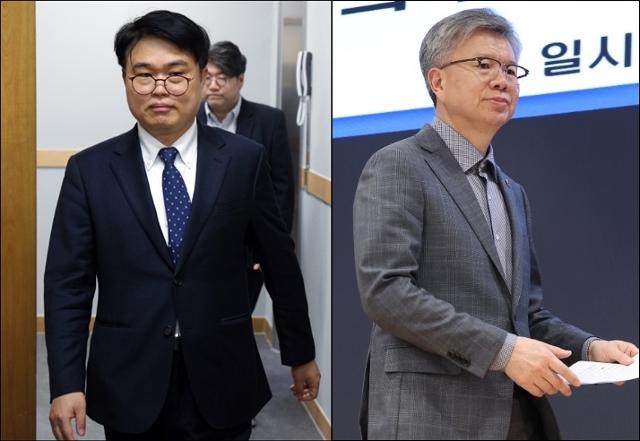 임현택(왼쪽) 대한의사협회(의협) 회장 당선인, 김택우 의협 비대위원장. 뉴스1·연합뉴스