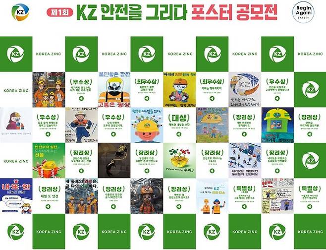 ‘제 1회 KZ 안전을 그리다’ 포스터 시상작으로 꾸며진 포토월. 고려아연 제공