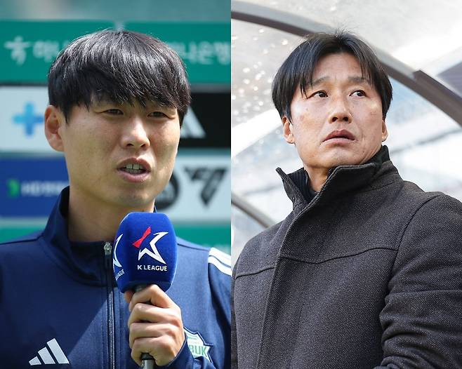 전북 박원재 코치(왼쪽), 광주 이정효 감독. 사진제공 | 한국프로축구연맹