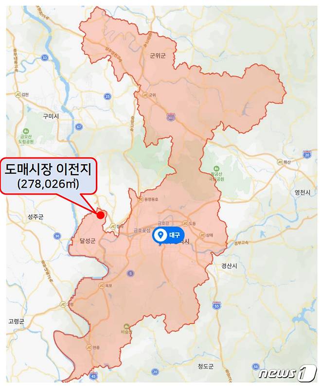 대구 달성군에 들어서는 대구농수축산물도매시장 위치. (대구시 제공)