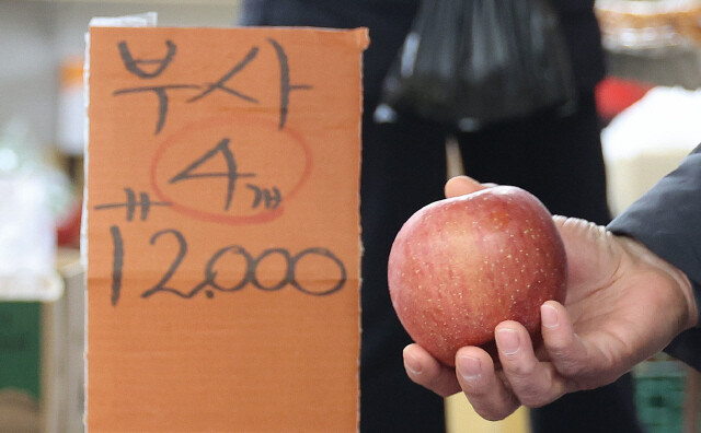 서울 마포구 공덕시장 인근 한 과일가게에서 손님들이 사과를 고르고 있다. 백소아 기자 thanks@hani.co.kr