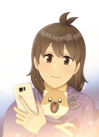 김이선 작가의 작품에 등장하는 '김다나'와 '명동이'. 명동이는 김 작가의 반려견 '불광이'를 모티브로 탄생했다. 사진은 작가로서보다 '불광이 엄마'로서 인터뷰한 것이기에 얼굴 공개를 원치 않아 캐릭터로 대체했다. 출처=웹툰 '개를 낳았다'