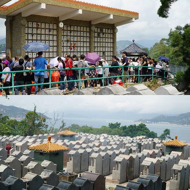 청차우섬 정상에 있는 공원묘지의 납골당에서 줄을 서 참배를 하는 사람들. 홍콩서 배로 1시간 거리에 있는 청차우섬에는 이렇게 전망 좋고 양지 바른 곳에 공원묘지가 조성되어 있다.
홍콩|스포츠동아 김재범 기자 oldfield@donga.com
