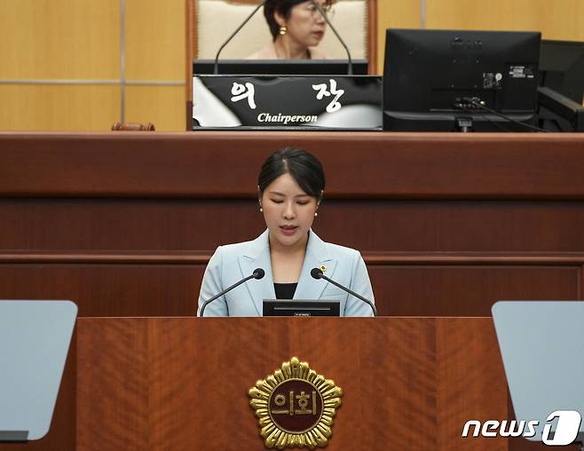 김슬지 전북자치도의회 의원이 임시회에서 5분 발언을 하고 있다.(의회제공)2024.4.21/뉴스1