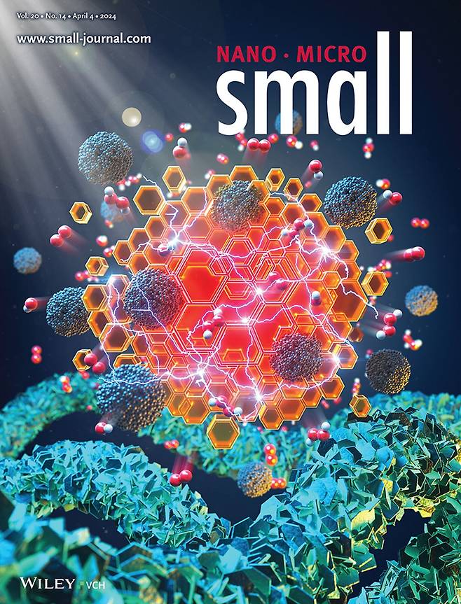 최동윤 한국생산기술연구원 바이오메디칼생산기술센터 수석연구원 연구팀이 개발한 꽃잎 모방 나노 구조체를 섬유 표면에 형성하는 섬유 코팅기술 연구 결과가 게재된 '스몰' 표지./한국생산기술연구원