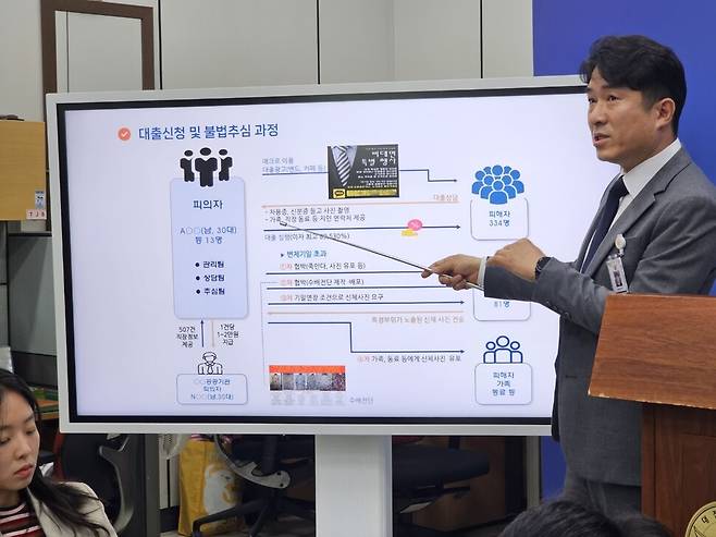 홍영선 대전경찰청 사이버수사대장이 22일 대전청 기자실에서 ‘신체사진을 이용한 협약으로 불법 채심한 일당 검거’와 관련해 설명하고 있다. 최예린 기자