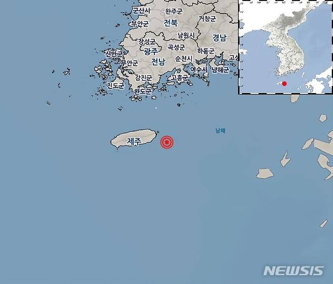 [제주=뉴시스] 22일 오후 제주 서귀포시 동쪽 51㎞ 해역 규모 2의 지진이 발생했다. (사진 = 기상청 제공) 2024.04.22. oyj4343@newsis.com.