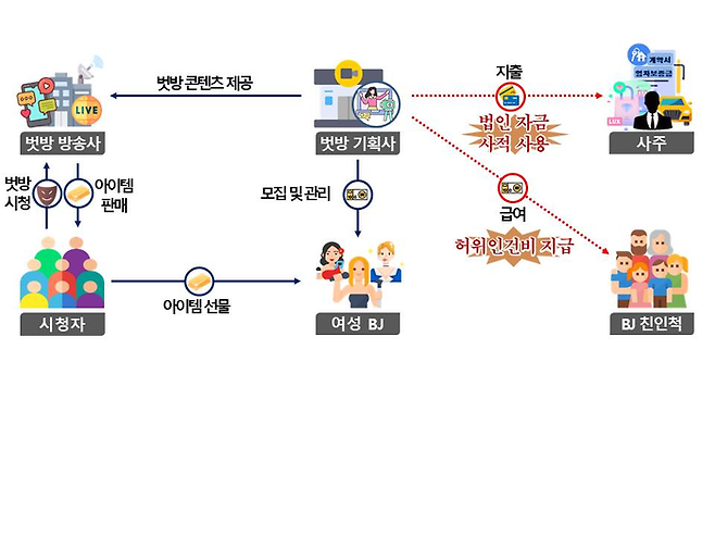 벗방 기획사 운영 및 세금탈루 구조. 국세청 제공