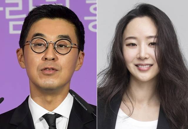 왼쪽부터 박지원 하이브 CEO, 민희진 어도어 대표. 뉴시스