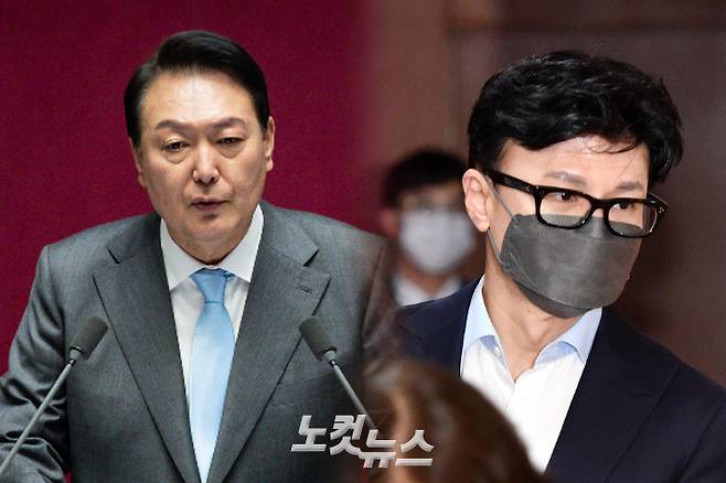 윤석열 대통령(왼쪽)·한동훈 국민의힘 전 비대위원장(오른쪽). 박종민 기자