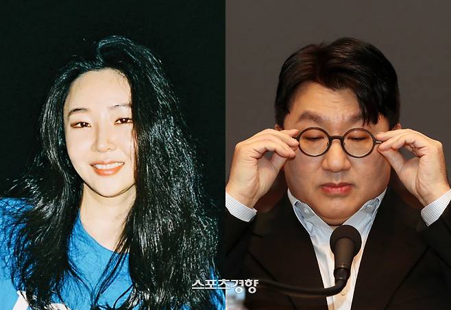 어도어 민희진 대표(왼쪽)과 하이브 방시혁 의장. 경향신문 자료사진