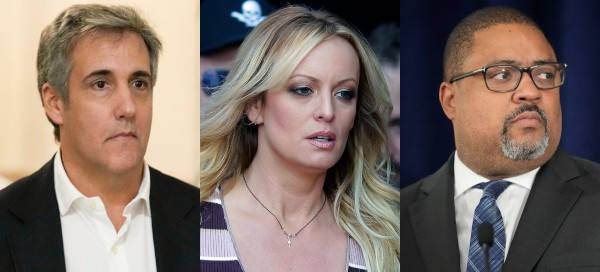 트럼프의 해결사였던 마이클 코언, 그가 입막음 돈을 전달한 포르노 배우 스토미 대니얼스, 트럼프를 기소한 앨빈 브래그 맨해튼지검장(사진 왼쪽부터)도 이번 재판의 핵심 인물들이다. AP뉴시스