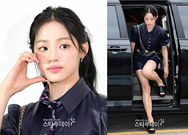 무표정한 모습으로 일정 소화한 뉴진스 민지. [사진출처 = 스타투데이]