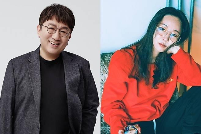 하이브 방시혁(왼쪽) 의장과 어도어 민희진 대표. 하이브 제공