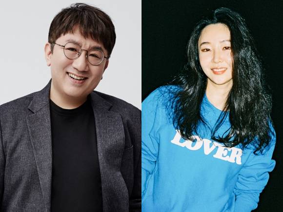 방시혁 하이브 의장(왼쪽)과 민희진 어도어 대표. [사진=하이브, 어도어]