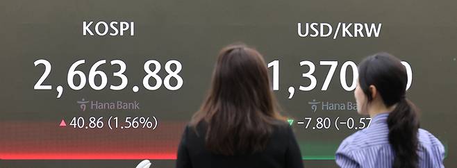 서울 중구 하나은행 본점 딜링룸의 모습 [출처 : 연합뉴스]