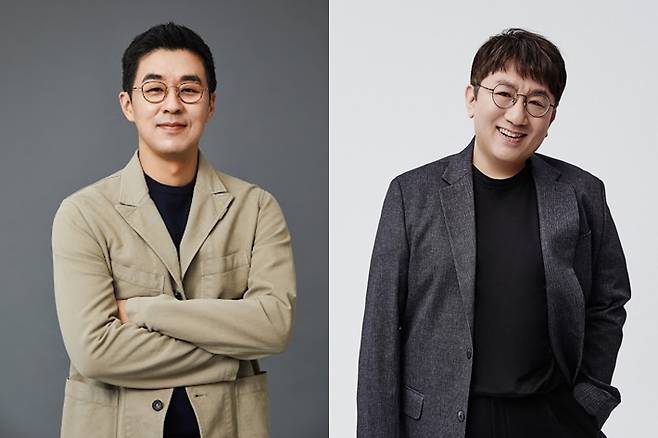 왼쪽부터 하이브 박지원 CEO, 방시혁 의장. 하이브 제공