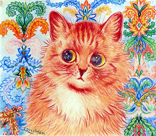 영국 출신의 루이스 웨인(Louis Wain)은 30년간 신문, 잡지, 엽서 등에 고양이를 그려왔다. 그는 생애 후반에 조현병을 앓았는데 당시 그림에는 복잡하고 추상적인 무늬가 많이 보인다.