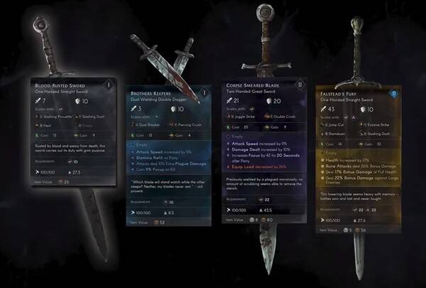 - 노말 > 레어 > 저주 > 유니크 총 네 가지 등급으로 나뉜다