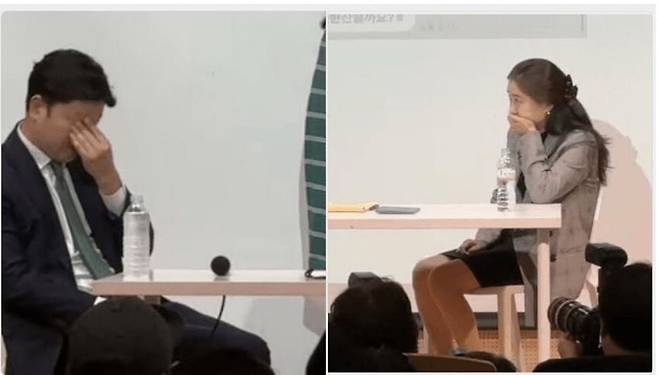 민 대표 입에서 막말이 터져나올 때마다 배석한 민 대표 변호사들은 손으로 자기 얼굴을 감싸거나 입을 가리며 곤혹스러운 표정을 지었다. /온라인 커뮤니티