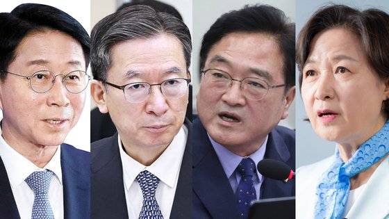 더불어민주당 국회의장 후보들. 왼쪽부터 조정식, 정성호, 우원식, 추미애 당선인. 중앙포토