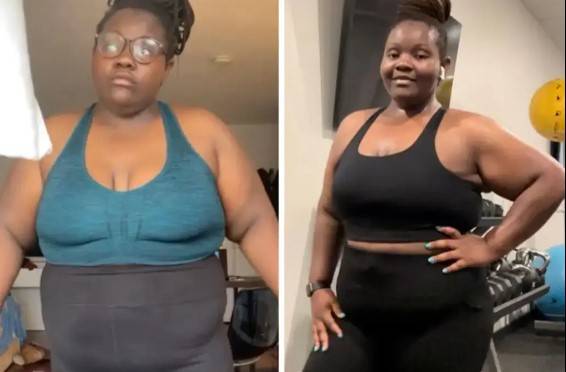 약 3년 전 136kg에 육박하던 한 여성이 자전거 타기로 80파운드(36.2kg)을 감량하고 실내 사이클링 강사가 되겠다는 꿈을 이뤄 화제다. 사연의 주인공인 아만다 힌지의 3년전 136kg 나가던 모습(좌측)과 현재  36.2kg를 뺀 모습(우측) [사진= 뉴욕포스트 보도 갈무리]