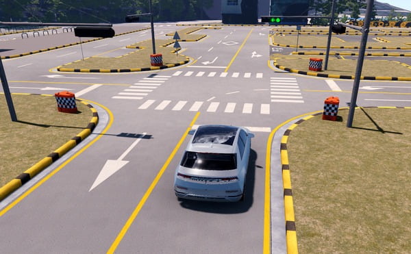 모라이의 디지털트윈 기술로 구축된 가상환경 시뮬레이션 환경에서 펼쳐진 자율주행차 경진대회 모습. 사진=모라이 제공