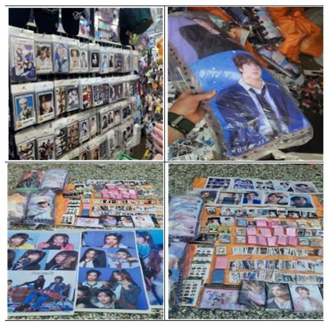 특허청 상표경찰이 명동 거리에서 압수한 BTS 등 K팝 아이돌 굿즈 위조 상품. 특허청 제공